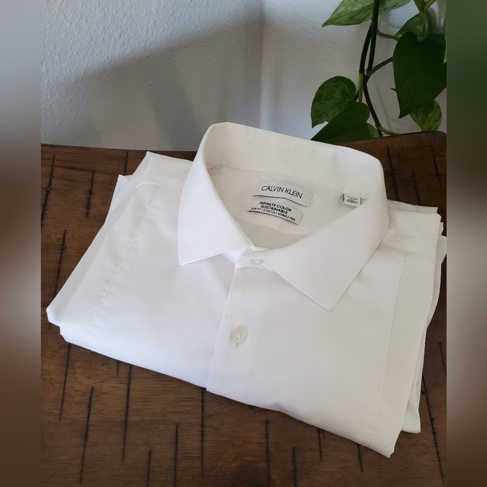 CK Calvin Klein White Tuxedo Shirt French Cuffs Bib Front Formal - Picture 1 of 11